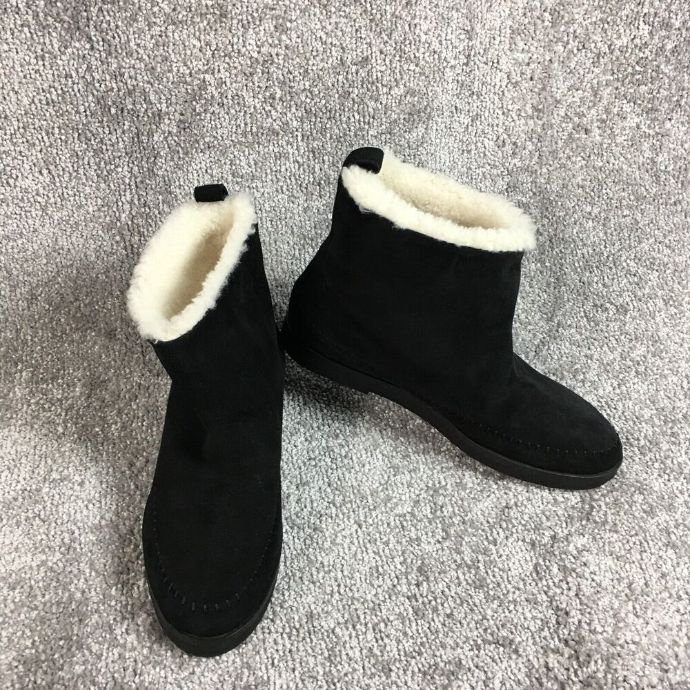 Jenni Kayne black suede shearling Lined Fur Slip-on Ankle Snow boots Women's 39